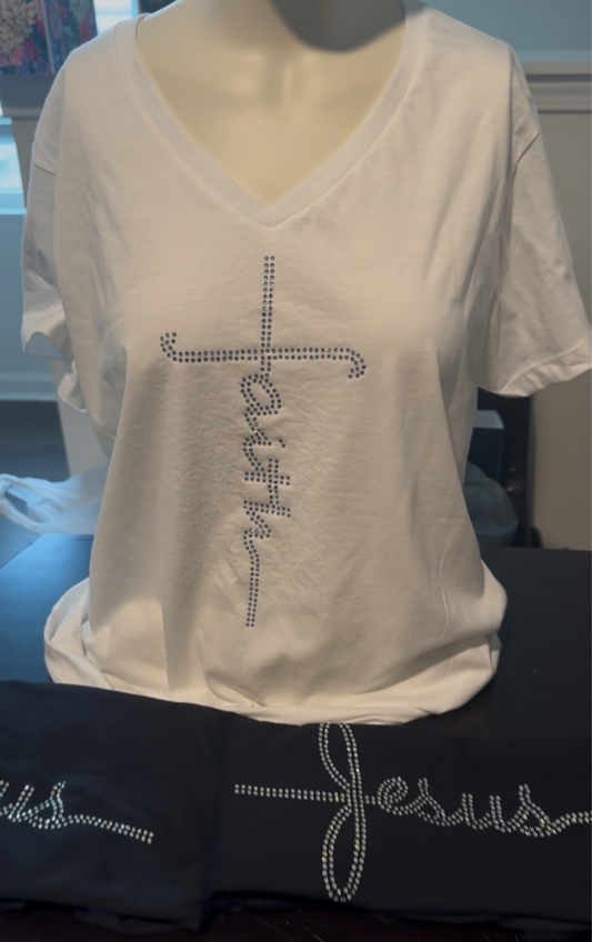 Faith Rhinestone V-neck Tee