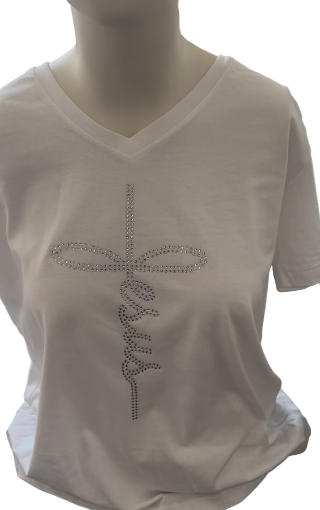 Jesus Rhinestone V-Neck Tee