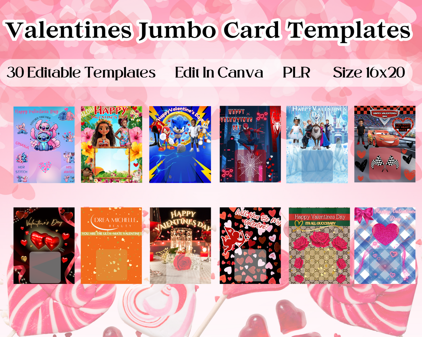 Valentine's Jumbo Card Template 16x20 (30 Editable Canva Designs) *DIGITAL DOWNLOAD ONLY*